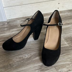 Black Mary Jane heels with ankle strap